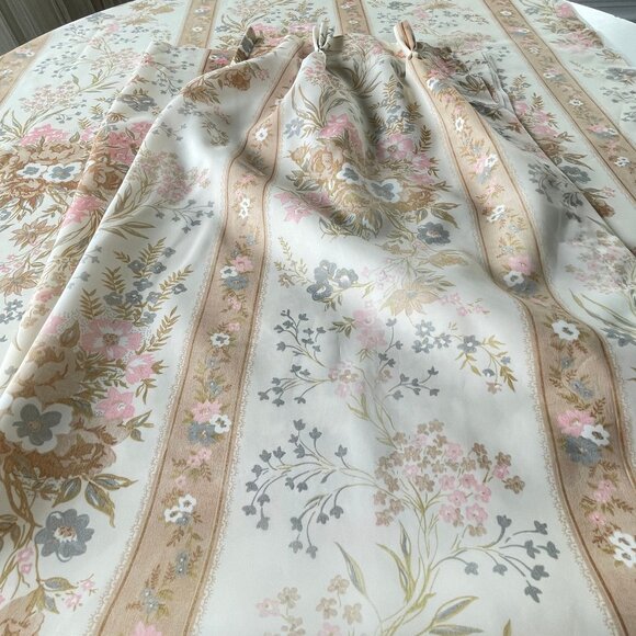 Vintage 70s curtains, pink & tan stripes and flowers, lined pleated panels - Picture 5 of 10
